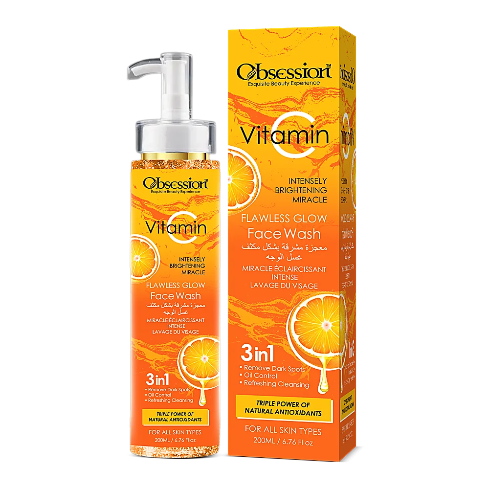 Obsession Vitamin C Flawless Glow Face Wash pump bottle and orange box