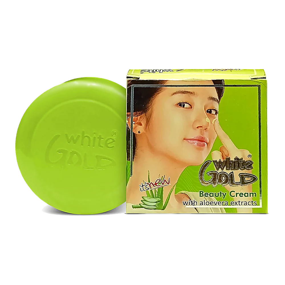 White Gold Beauty Cream with Aloe Vera Extracts green jar and box