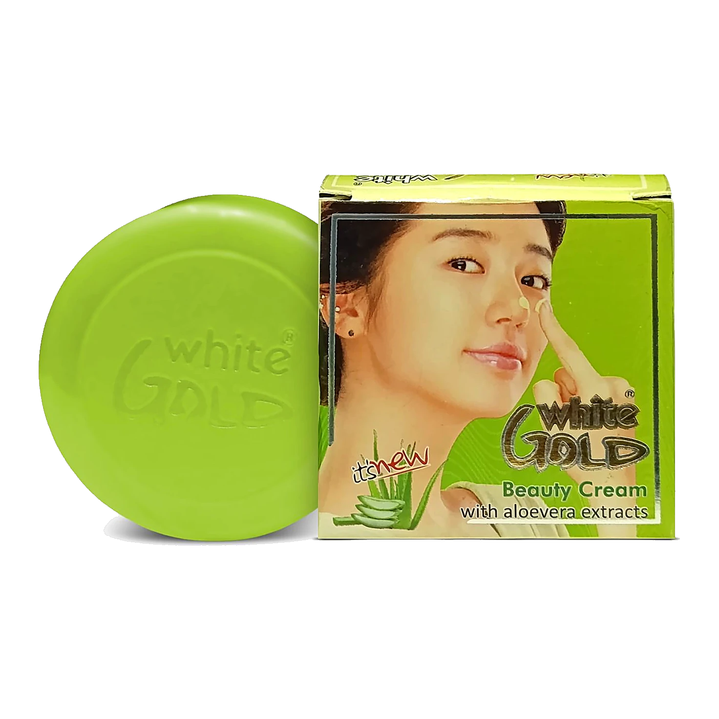 White Gold Beauty Cream with Aloe Vera Extracts green jar and box