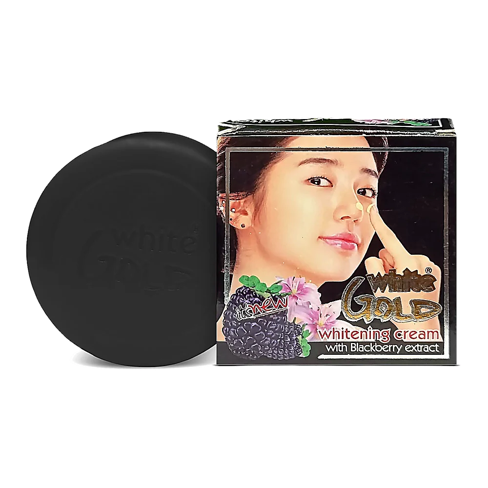 White Gold Whitening Cream with Blackberry Extracts black jar and box
