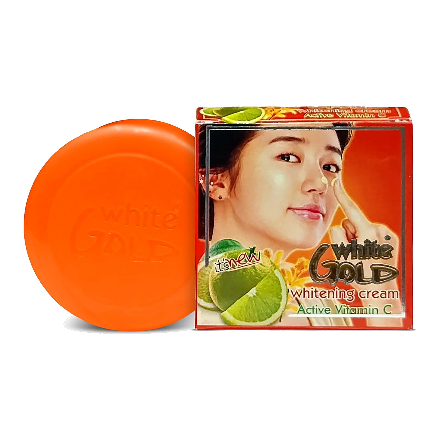 White Gold Whitening Cream with Active Vitamin C orange jar and box